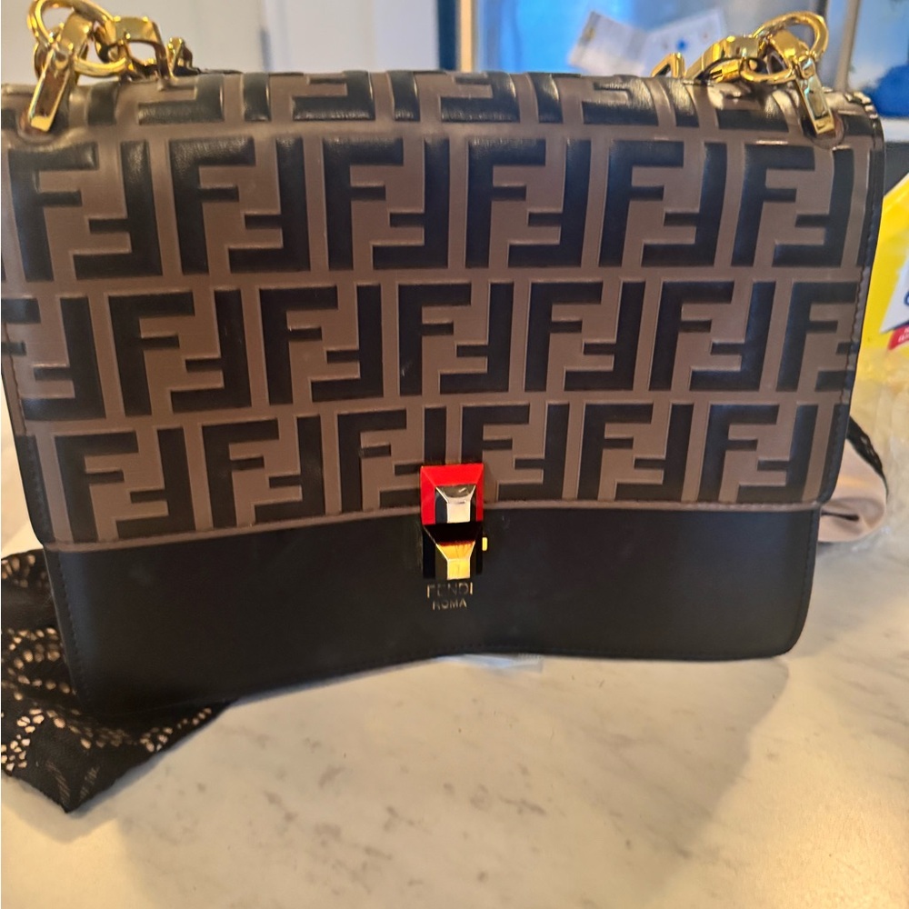 Fendi Black and Brown Logo Shoulder Bag